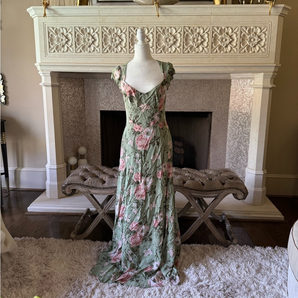 floral green and pink maxi dress
